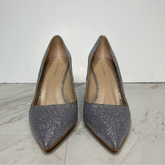 Stuart Weitzman Leigh 75 Sliver Sparkle Pump 9B - Picture 2 of 14